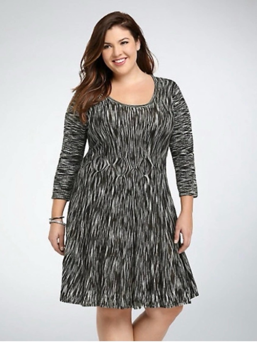 Torrid Black and White Textured Fit-and-Flare Midi Dress